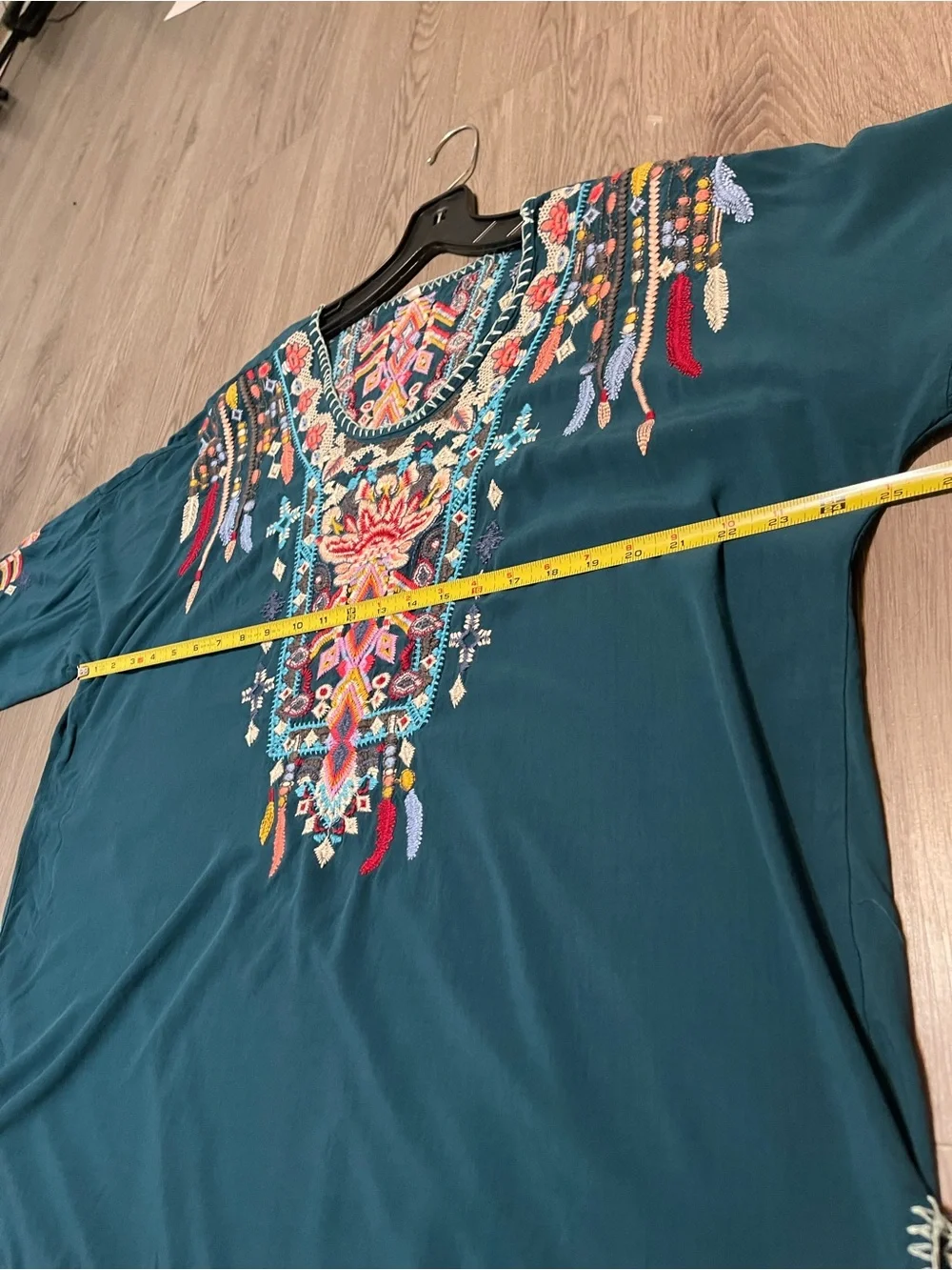 Embroidered Boho Tunic Top Deep Teal xl